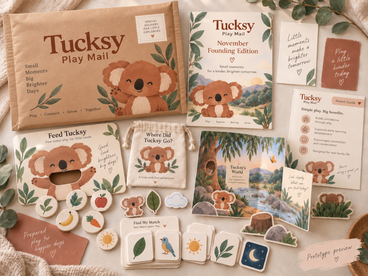 The Tucksy Play Mail November Founding Edition prototype pack
